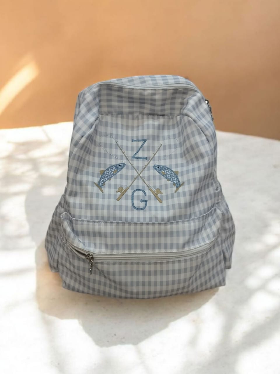 Custom Embroidered Check-Pattern Backpack