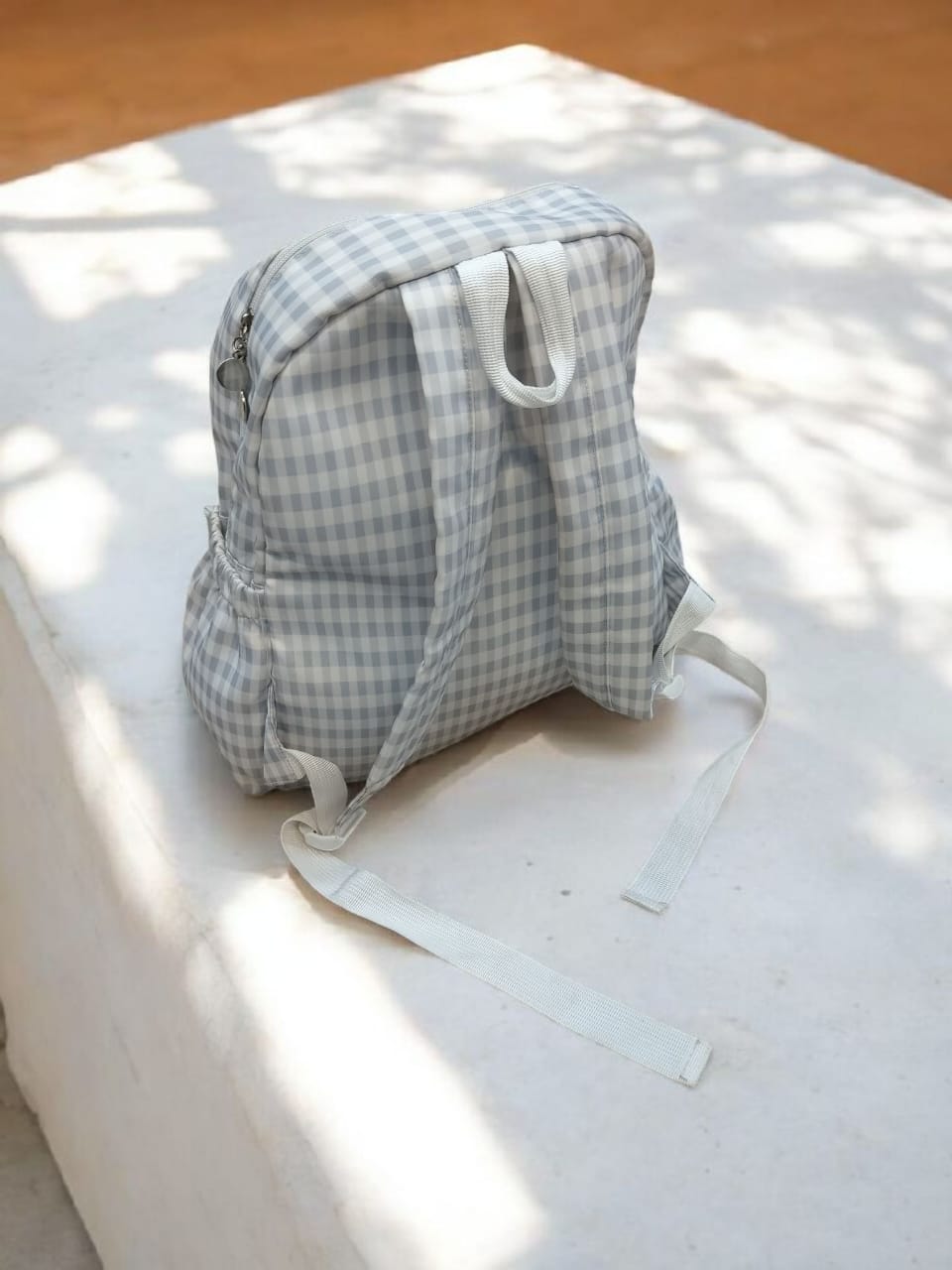 Custom Embroidered Check-Pattern Backpack