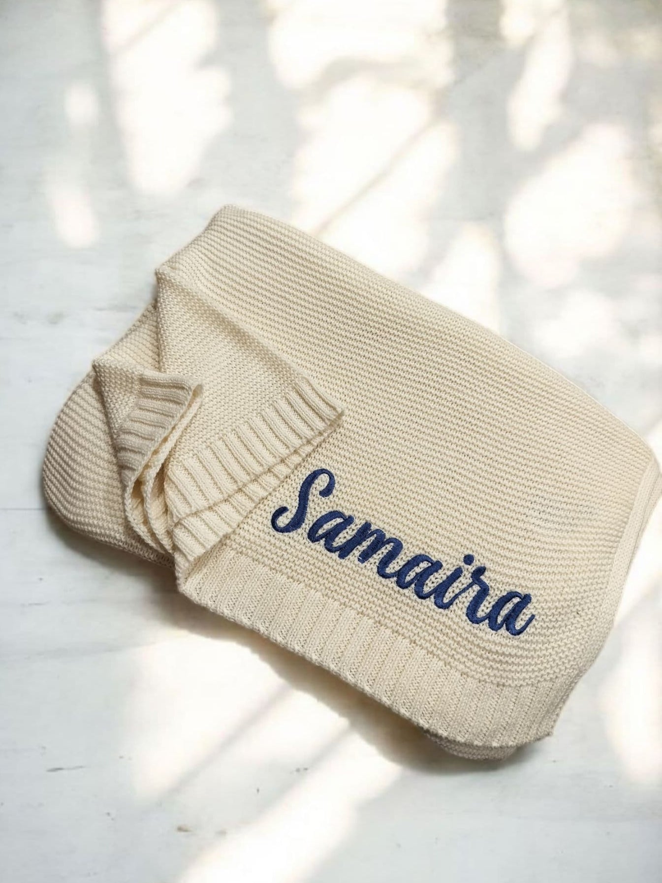 Custom Name Knitted Baby Blanket – Soft & Cozy