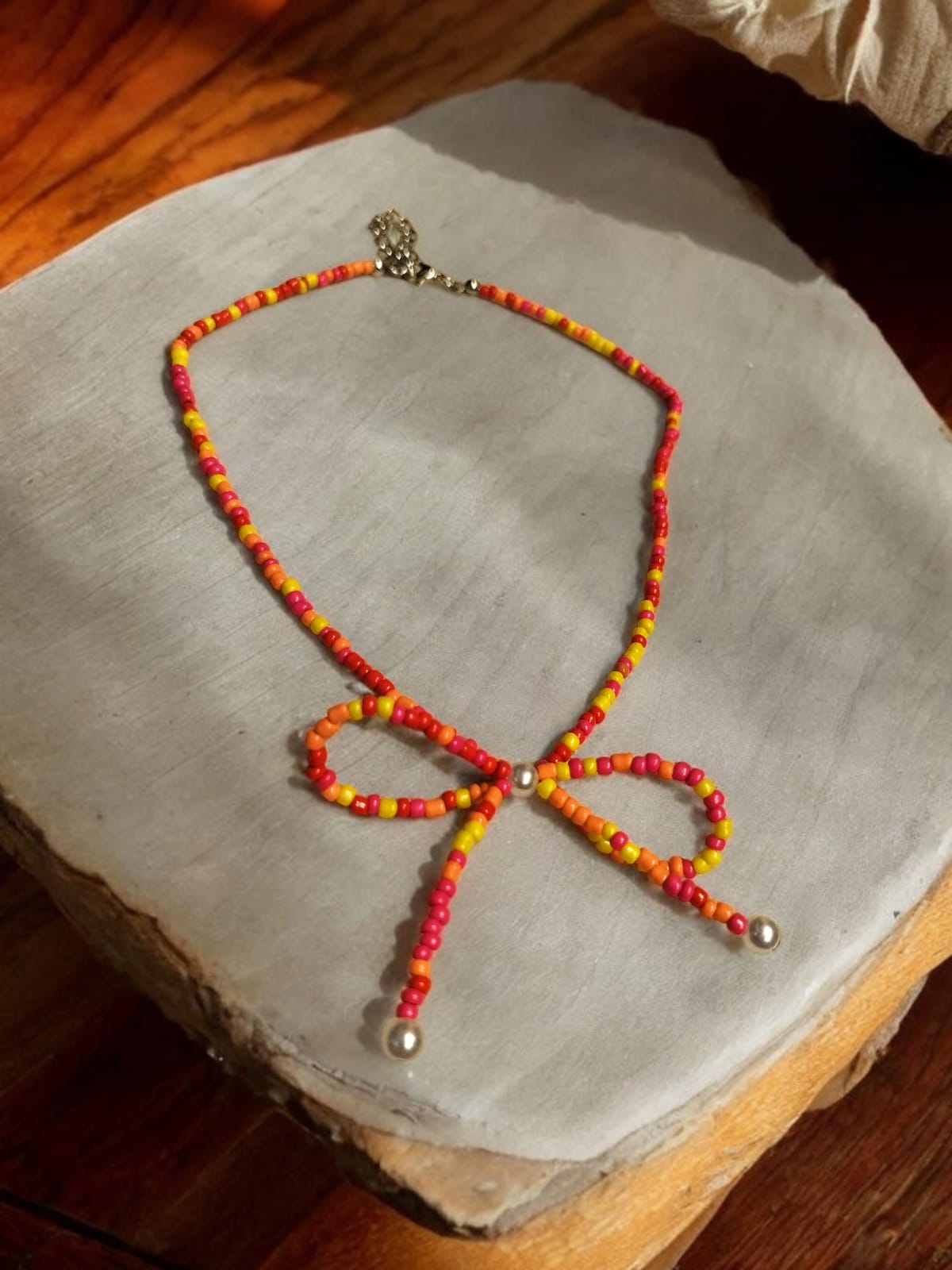 Multicolor Beaded Bow Necklace