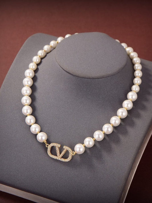 V Letter Pearl Neck Piece