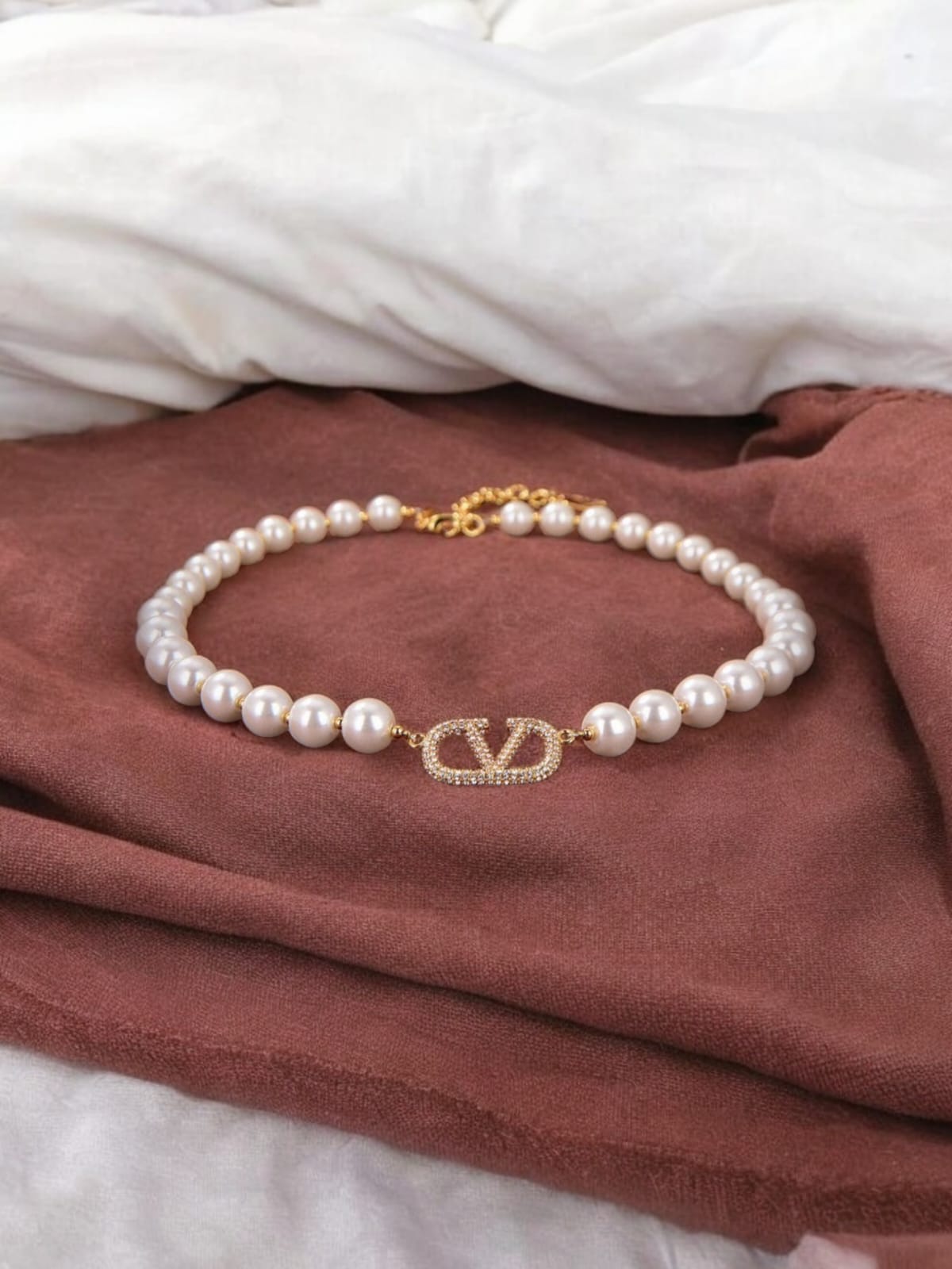 V Letter Pearl Neck Piece