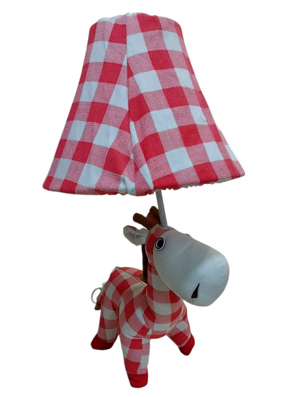 Adorable Giraffe-Themed Table Lamp with Red & White Checkered Fabric