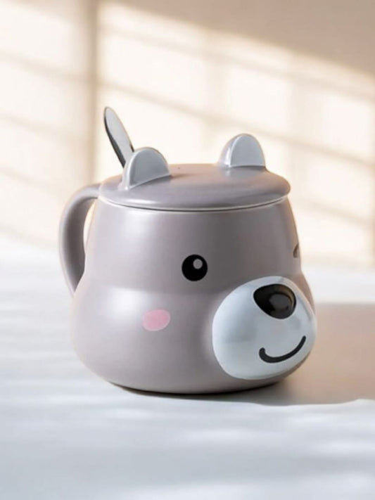 Cute Bear Ceramic Mug with Lid & Spoon